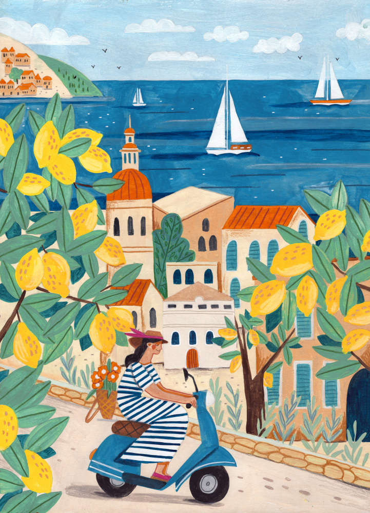 Travel poster woman on the Amalfi coast, Italy by Caroline Bonne Müller — canvas wall art