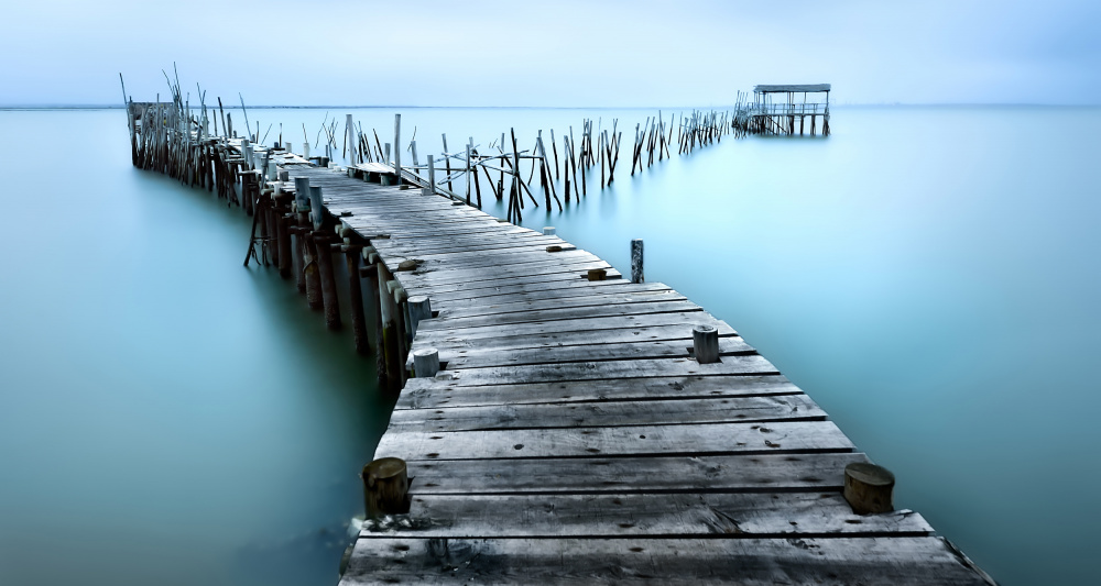 Misty Pier Horizon by Jesús M. García — canvas wall art