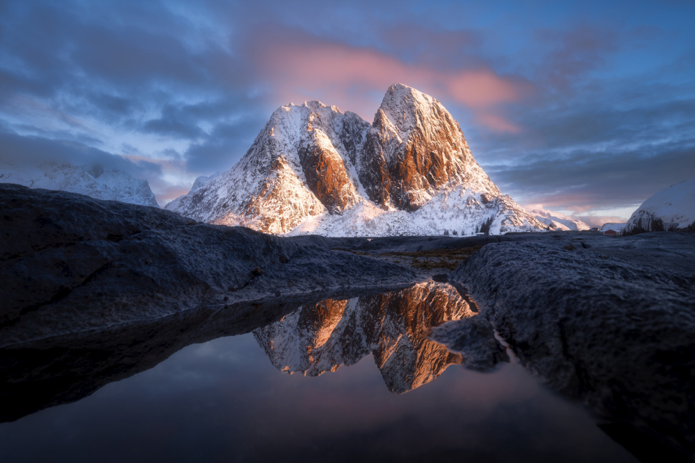 Golden Winter Peaks Reflection by Martin Morávek — canvas wall art