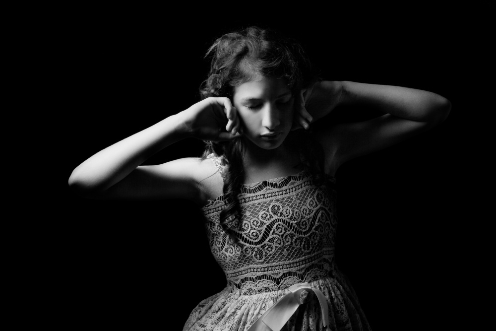 Girl Covering Ears by Melissa Osorio — canvas wall art