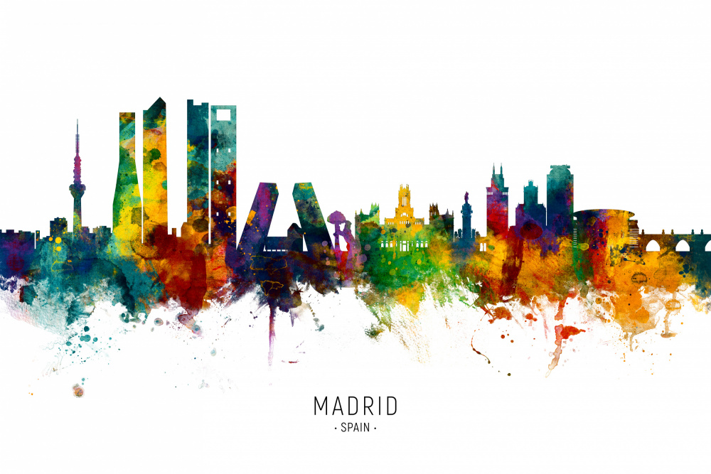 Vibrant Madrid Skyline by Michael Tompsett — canvas wall art