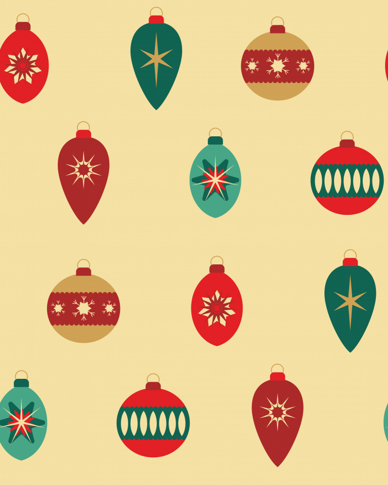 Retro Christmas Ornaments Pattern by Irene Demetri — canvas wall art