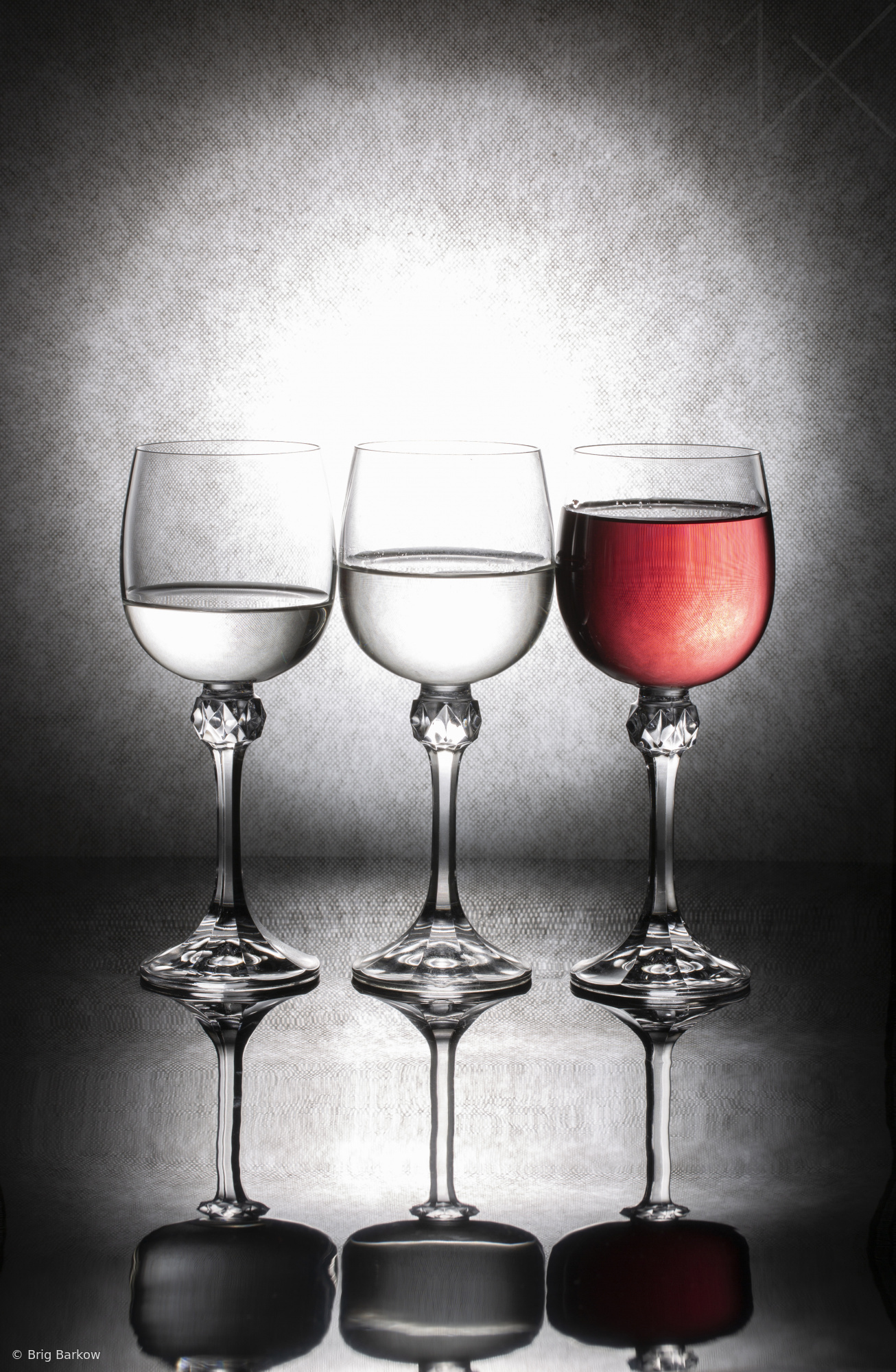 Still life with glass objects on a black and white background