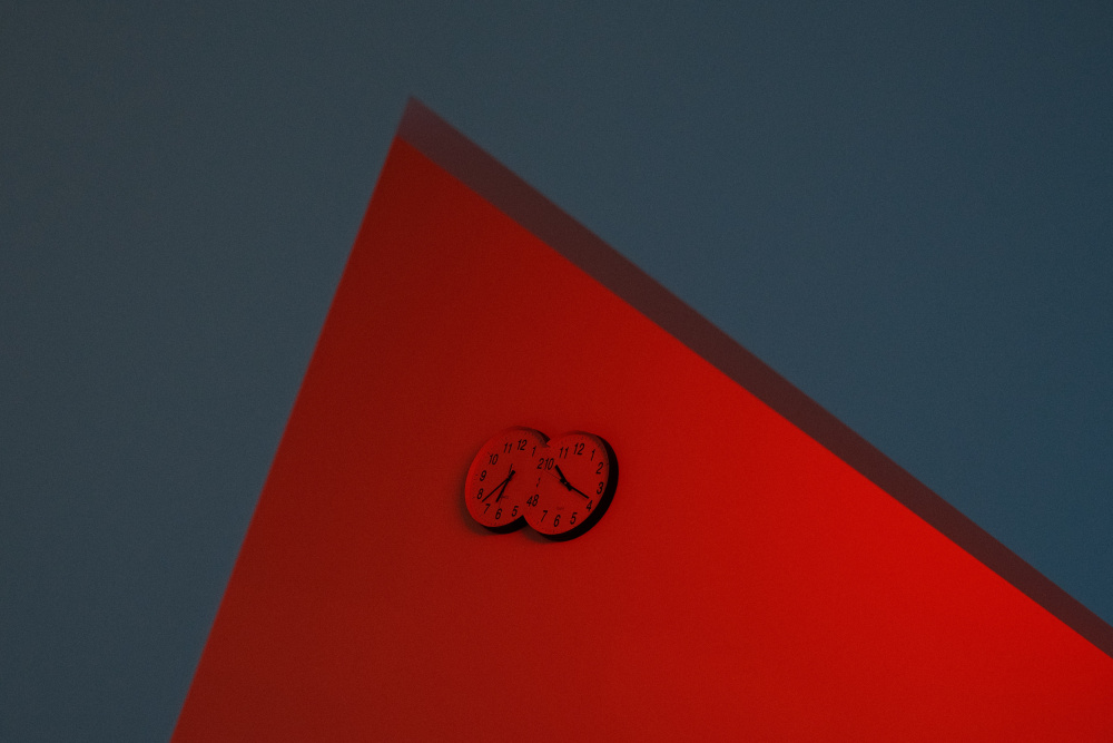 Abstract Red Blue Clocks by Xiaopeng Guan — canvas wall art