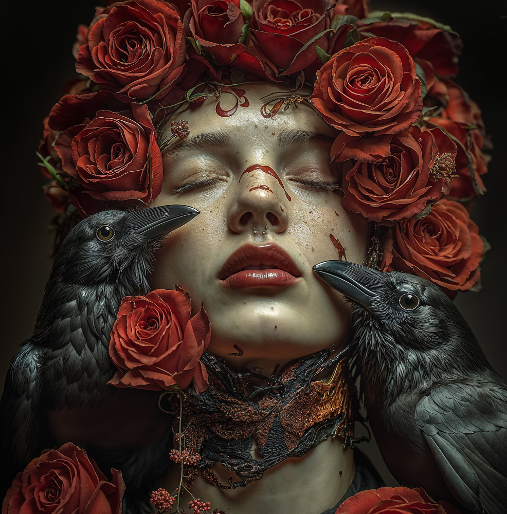 Woman With Rose Crows by DDiArte — canvas wall art