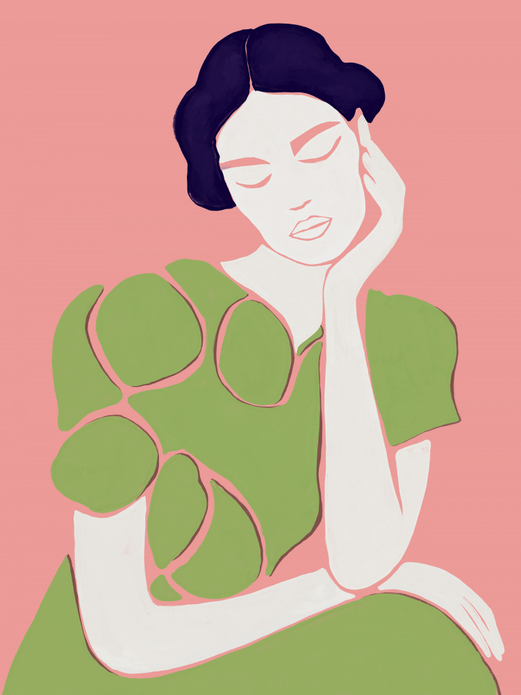 Pensive Woman Portrait by CATS AND DOTZ — canvas wall art