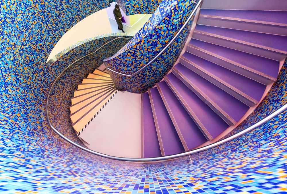 Vibrant Mosaic Spiral Staircase by Gerard Jonkman — canvas wall art