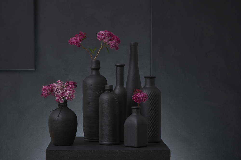 Dark Vases Pink Flowers by Christophe Verot — canvas wall art