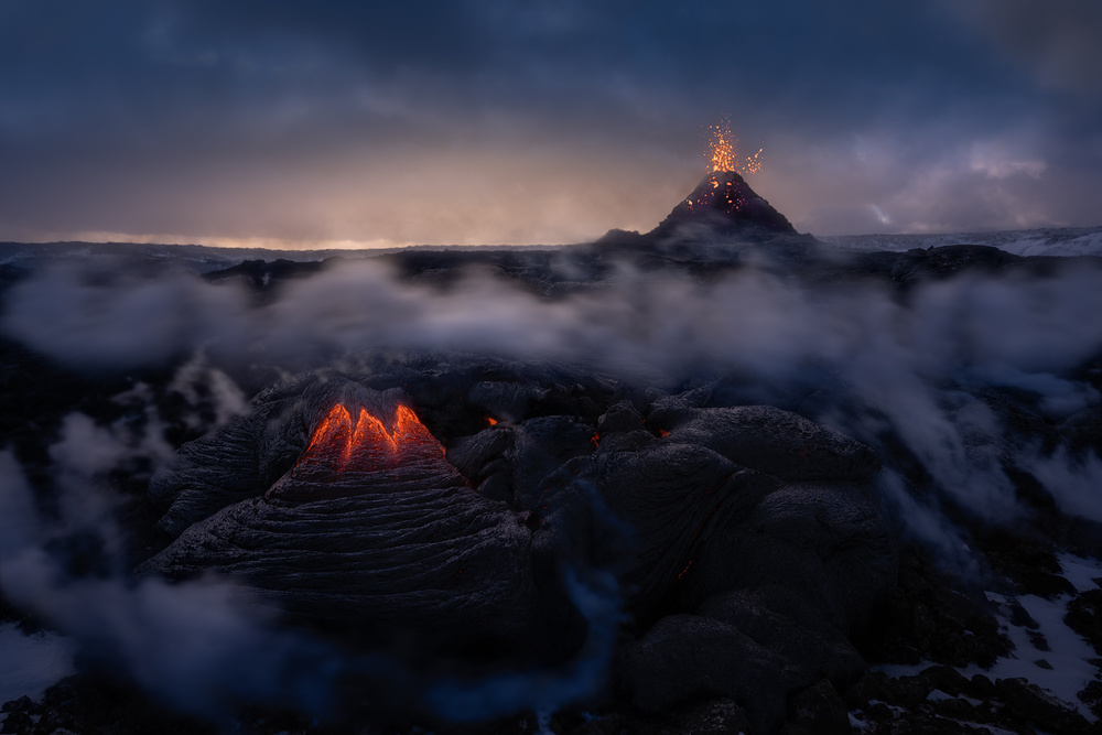 Fiery Volcanic Landscape by Marian Kuric QEP — canvas wall art