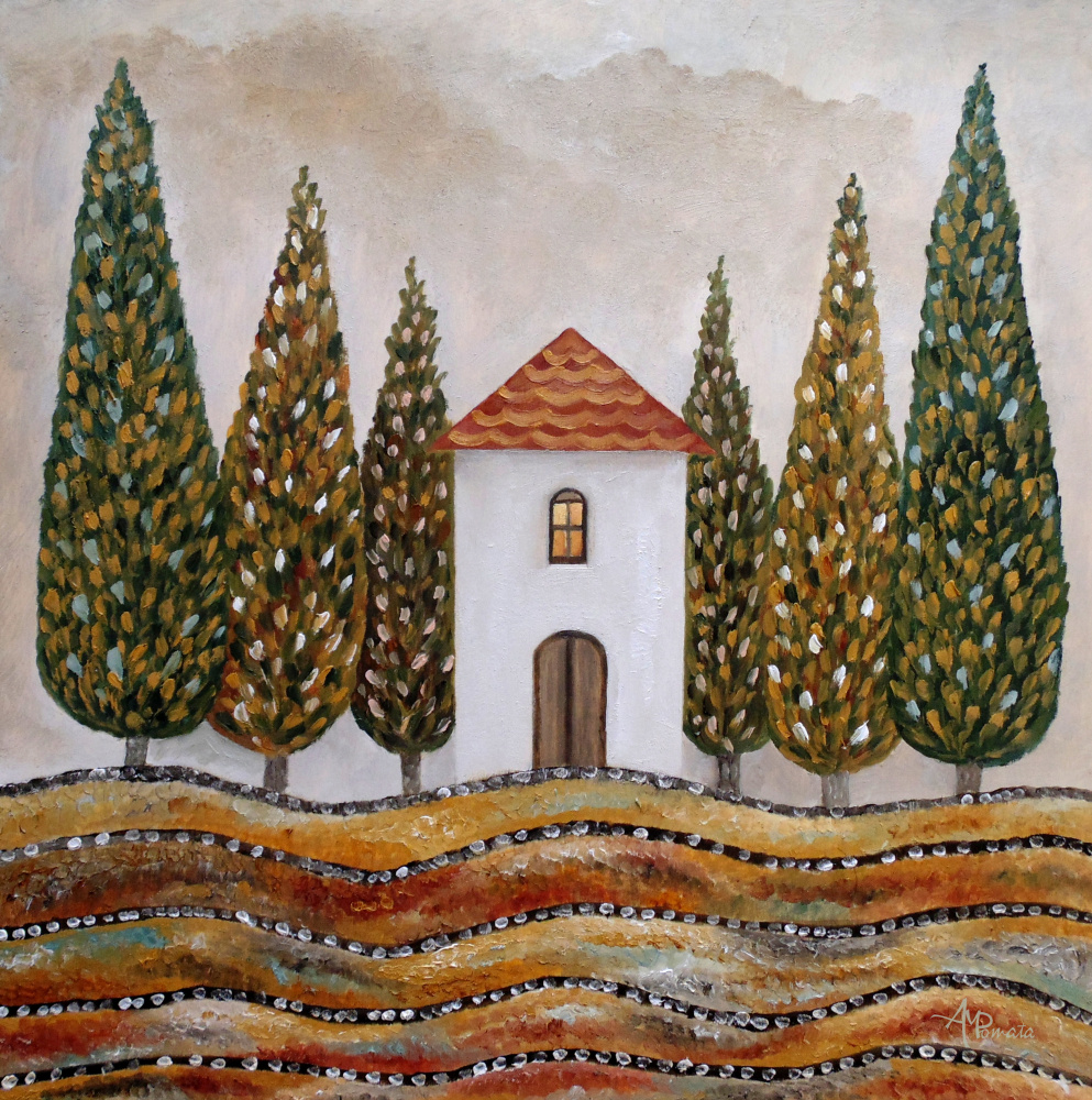 Tuscan Cypress House by Angeles M. Pomata — canvas wall art