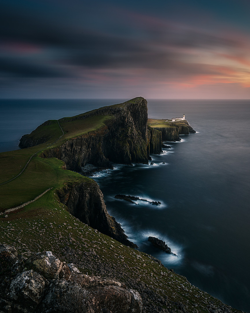 Twilight Lighthouse Cliffs by Frans van der Boom — canvas wall art