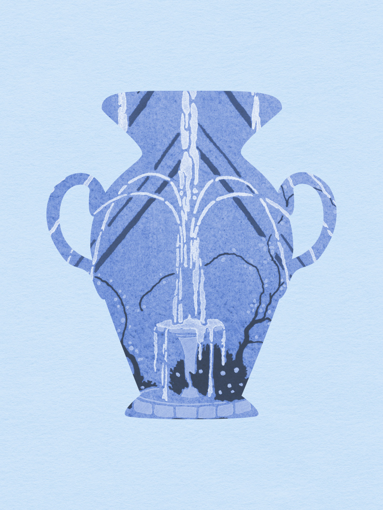 Serene Blue Garden Urn by Wild Violets — canvas wall art