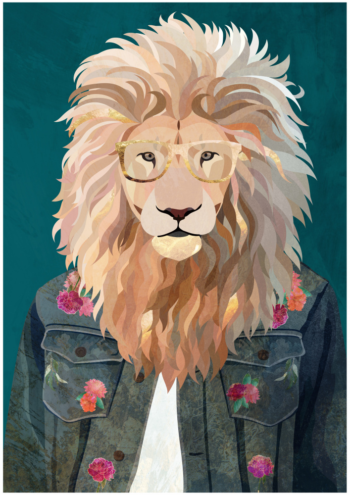 Hipster Lion In Denim by Sarah Manovski — canvas wall art