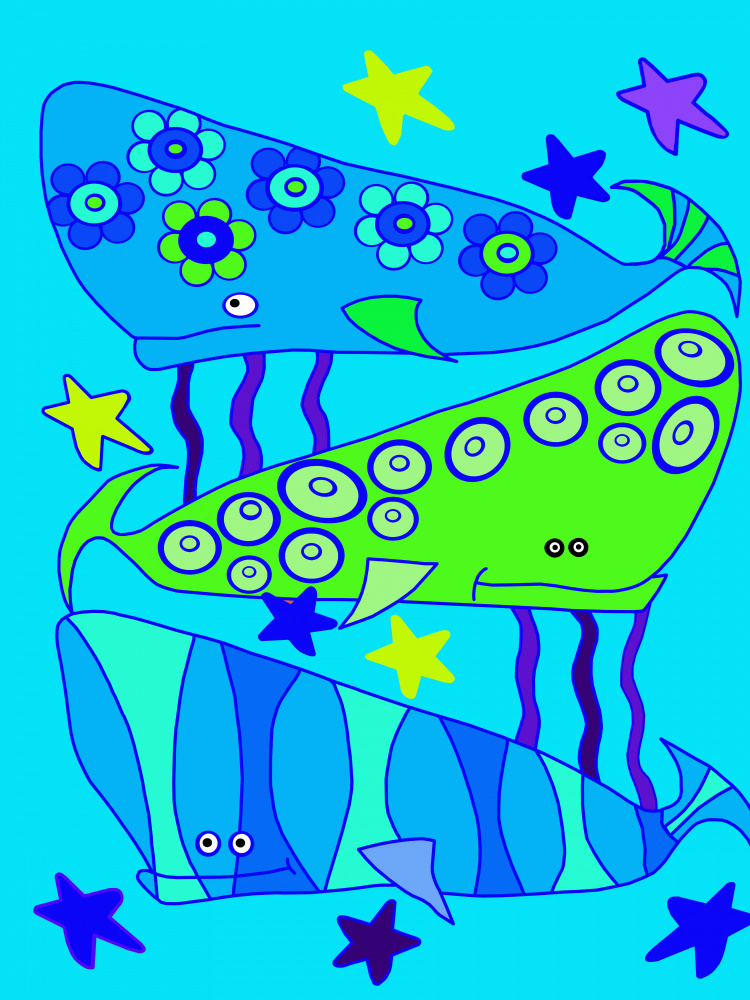 Whimsical Ocean Whales by Lynnda Rakos — canvas wall art
