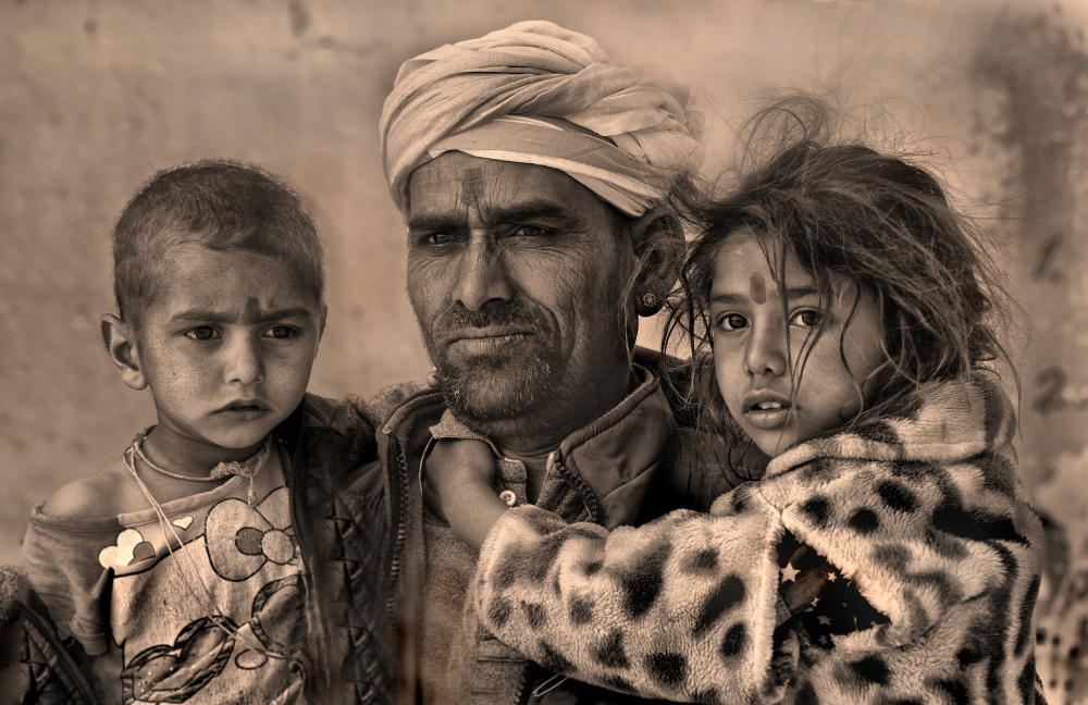 Indian Father Children by Lou Urlings — canvas wall art