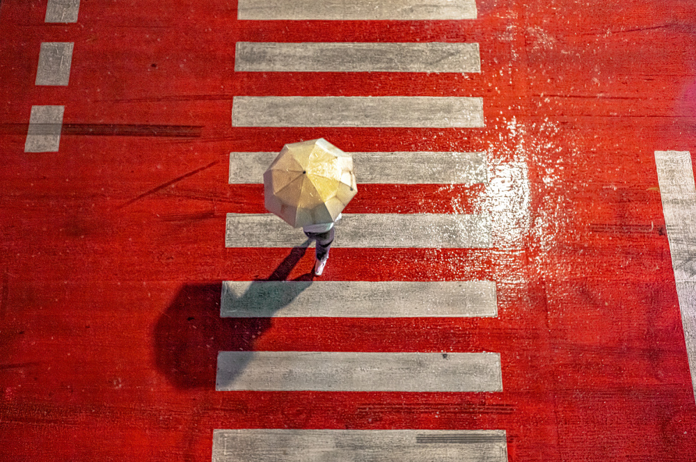 Red Crosswalk Umbrella by Alan Kwang — canvas wall art