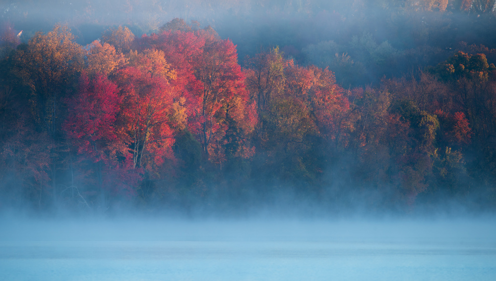 Misty Autumn Lake by 李从军 / Austin Li — canvas wall art