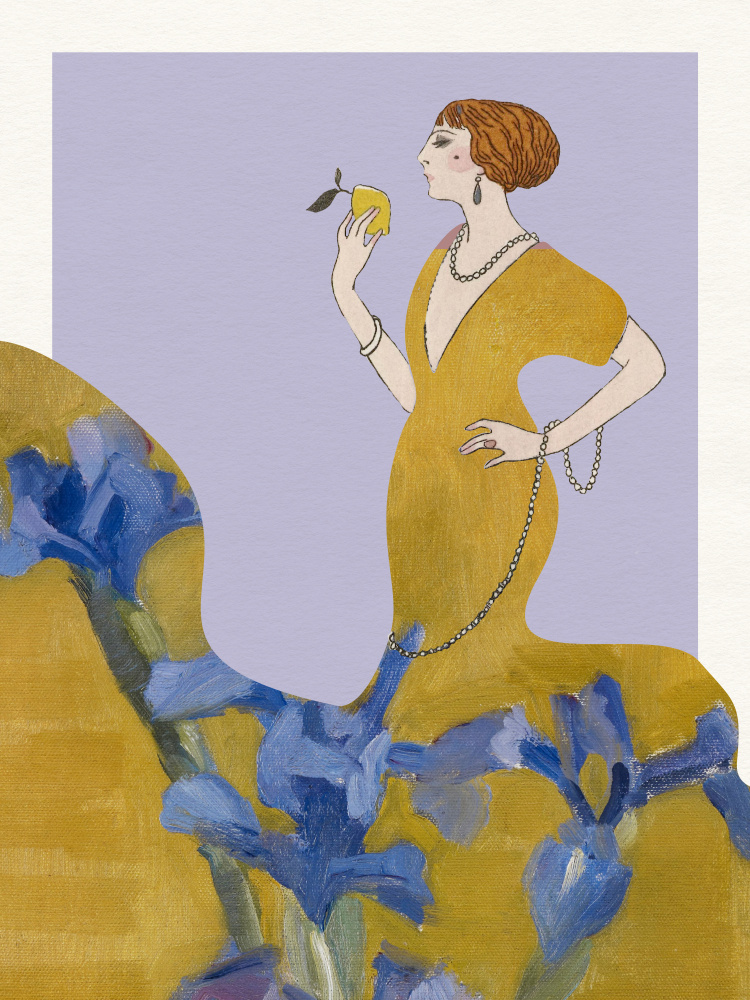 Golden Flapper Amidst Irises by Wild Violets — canvas wall art