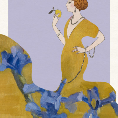 Golden Flapper Amidst Irises