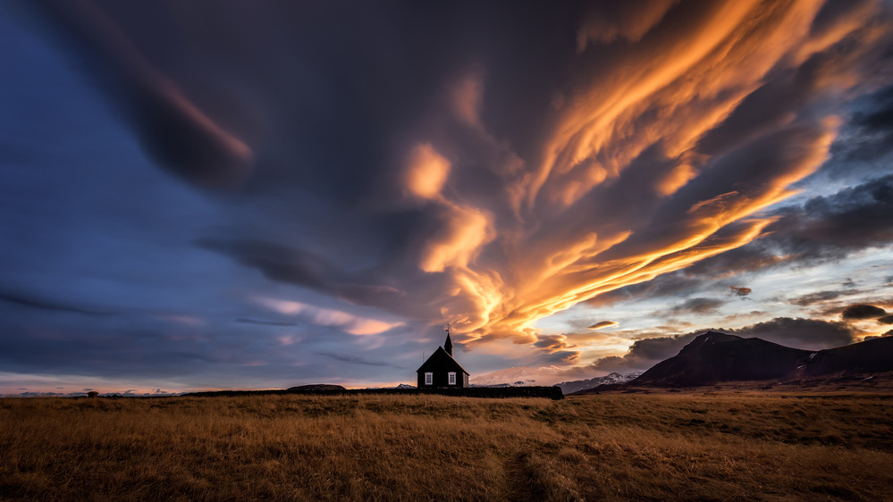 Solitary Black Church Sunset by Sus Bogaerts — canvas wall art