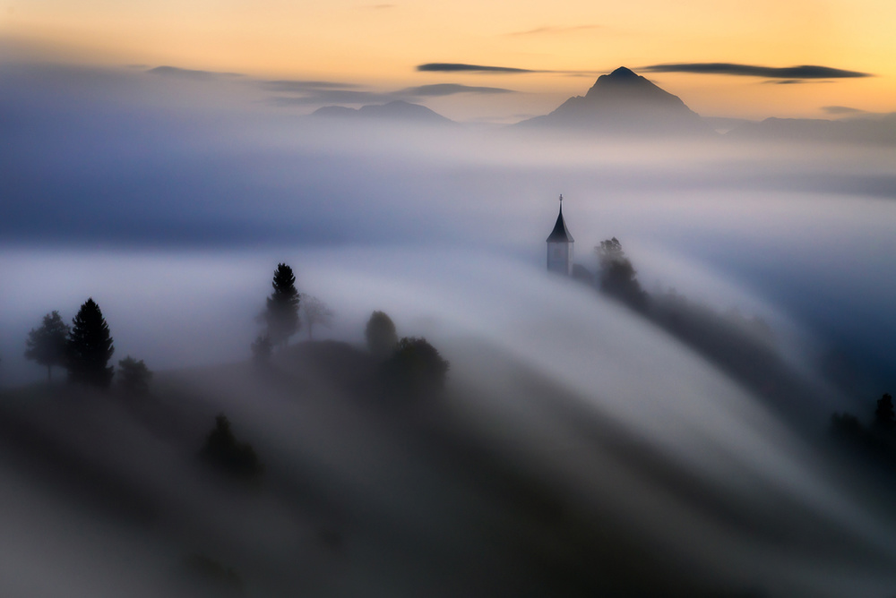 Misty Mountain Church by Marian Kuric QEP — canvas wall art