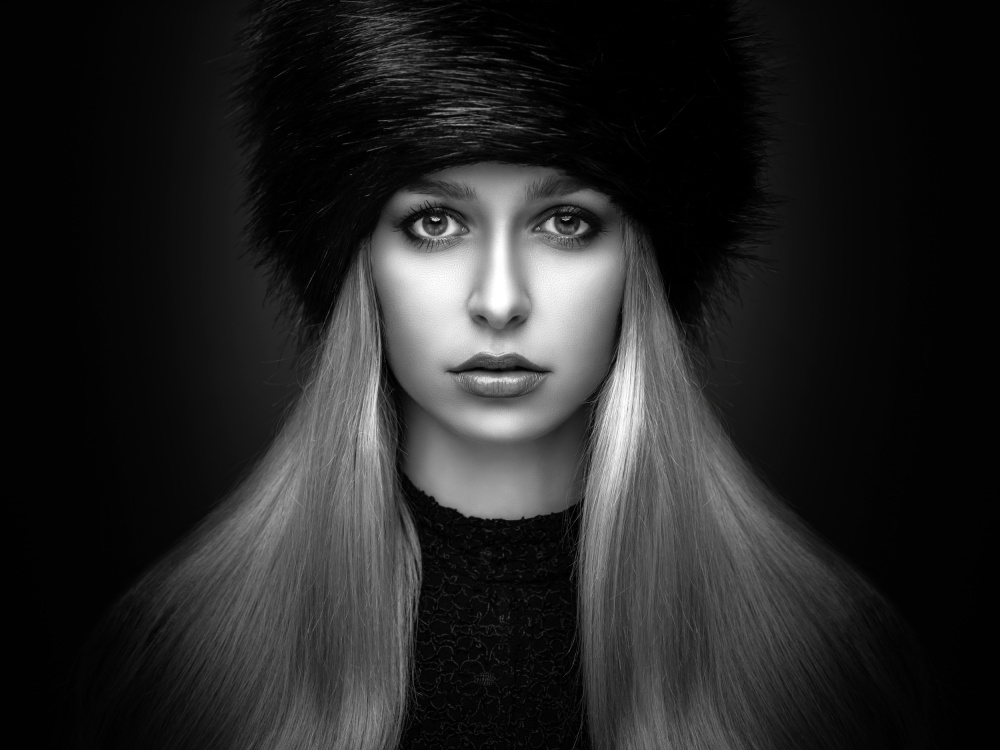 Elegant Fur Hat Portrait by Michael Schnabl — canvas wall art