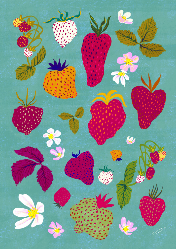 Sweet Strawberry Harvest by Katariina Kosunen — canvas wall art