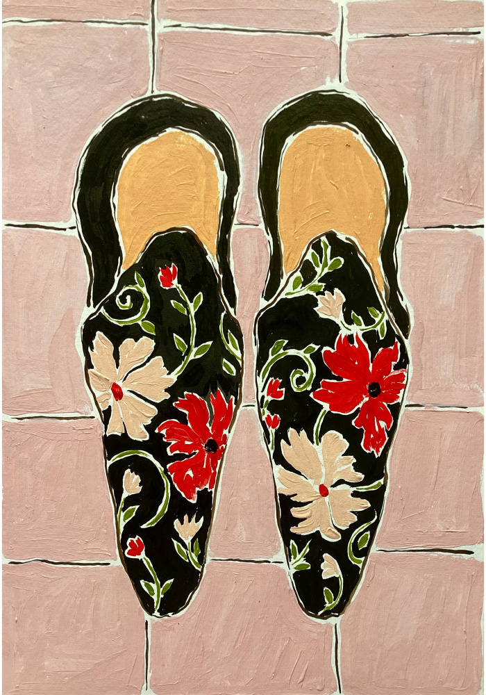 Elegant Floral Slippers by Rushati Chowdhury — canvas wall art