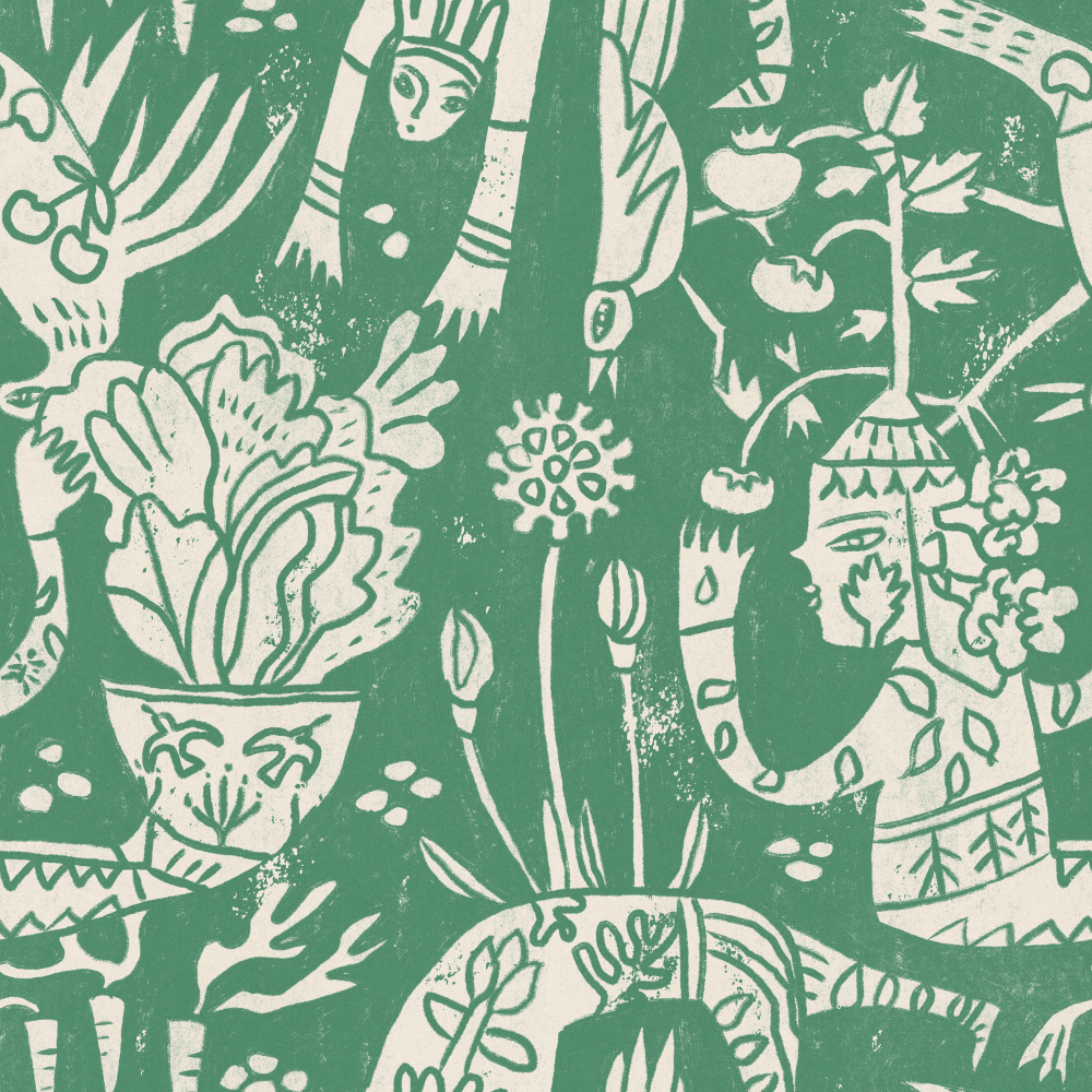 Green Garden Folk Pattern by Raipa Studio — canvas wall art