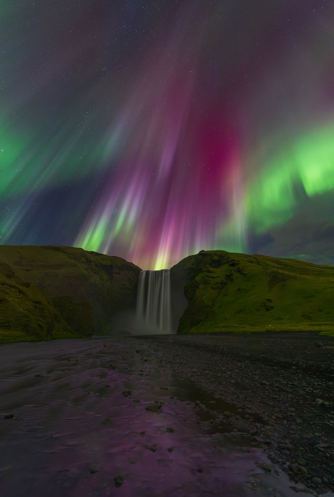 Majestic Aurora Waterfall by Rune Askeland — canvas wall art