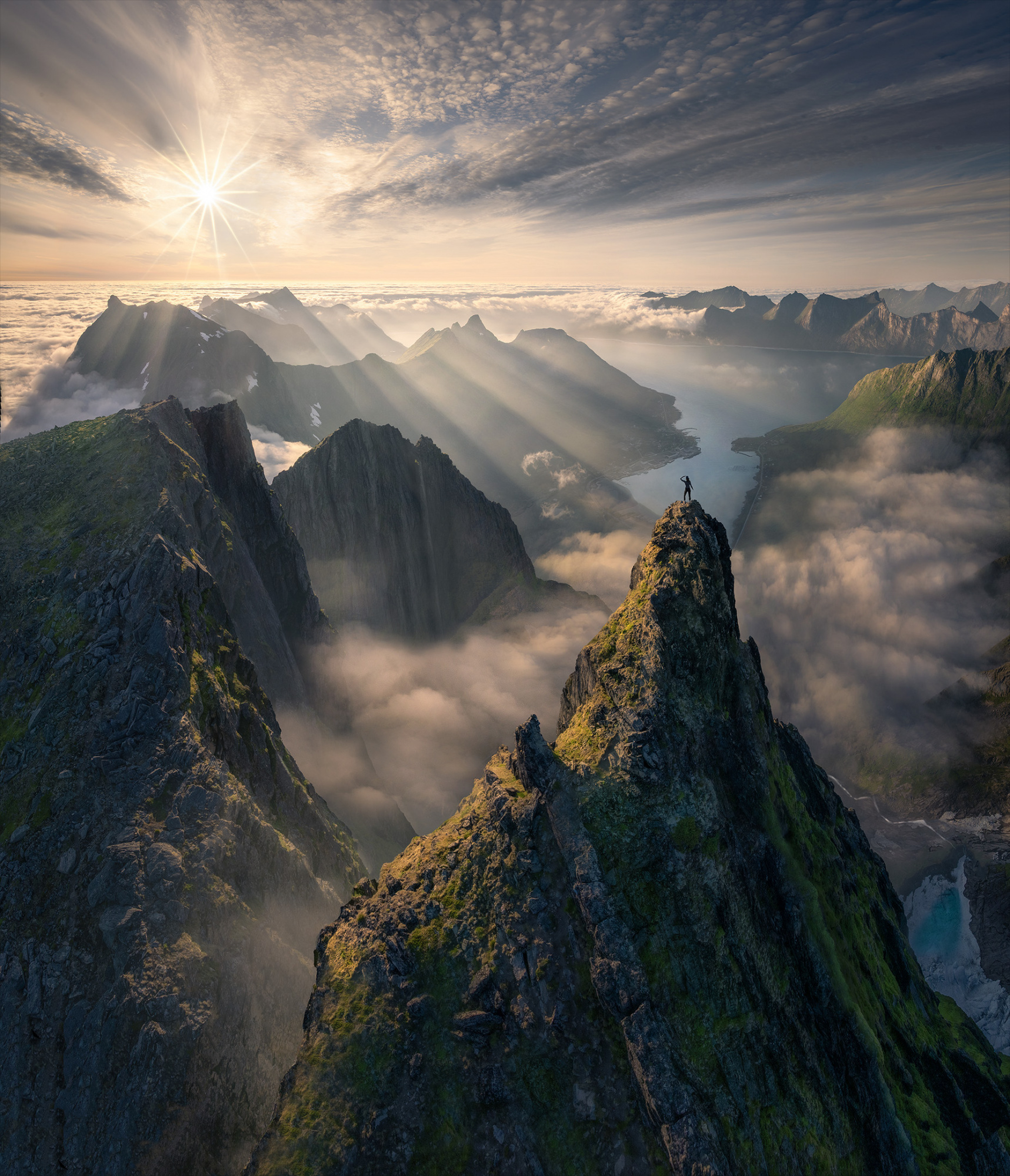 Max Rive Faced Midnight Sun Above the Fjords by Max Rive