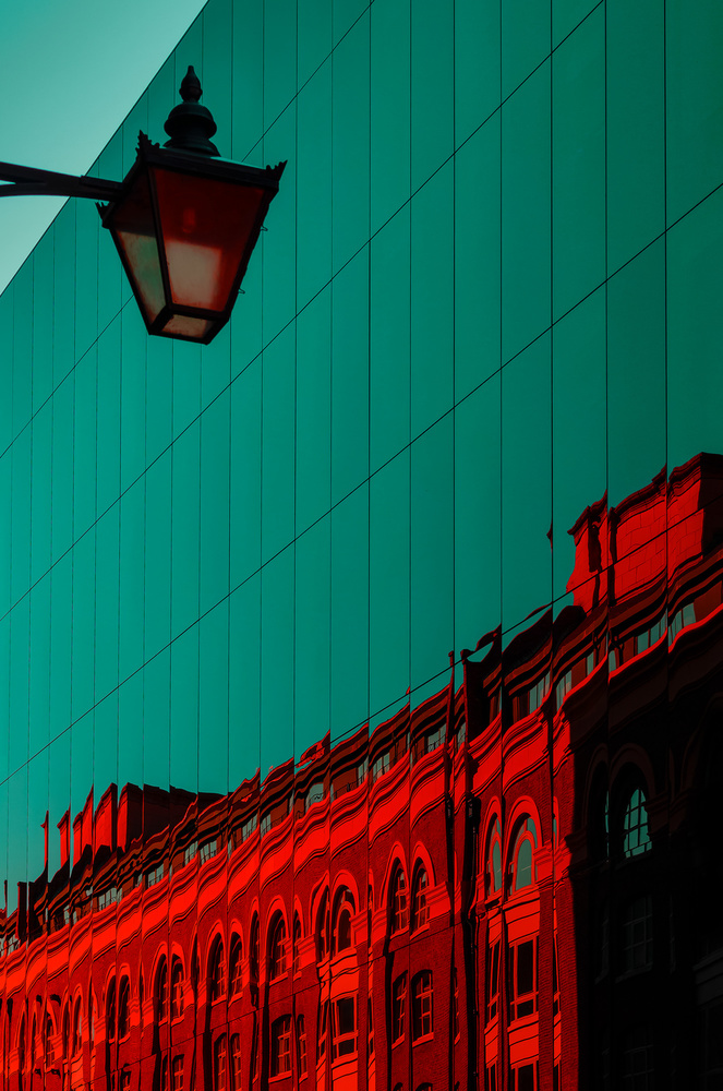 Teal Red Urban Reflection by Chris Hamilton — canvas wall art