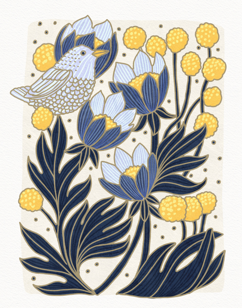 Birds and flowers by Katie O'Shea — canvas wall art