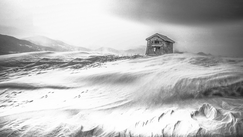 Windswept Winter Cabin by YoungIl Kim — canvas wall art
