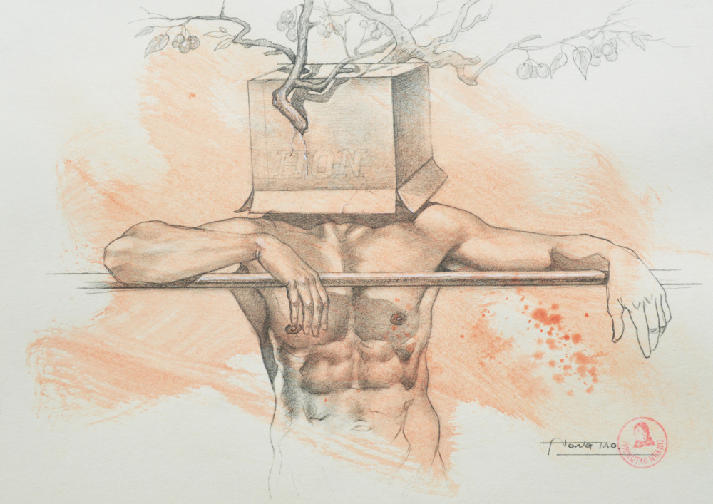 Man with Box Head Tree by Hongtao Huang — canvas wall art