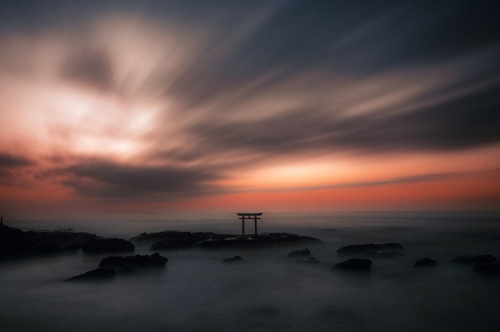 Misty Torii Gate Sunset by R Suguri — canvas wall art