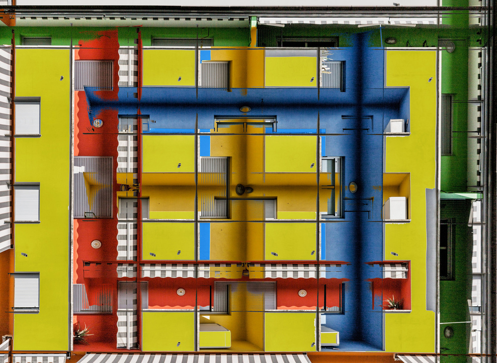 Vibrant Geometric Facade by Jois Domont ( J.L.G.) — canvas wall art
