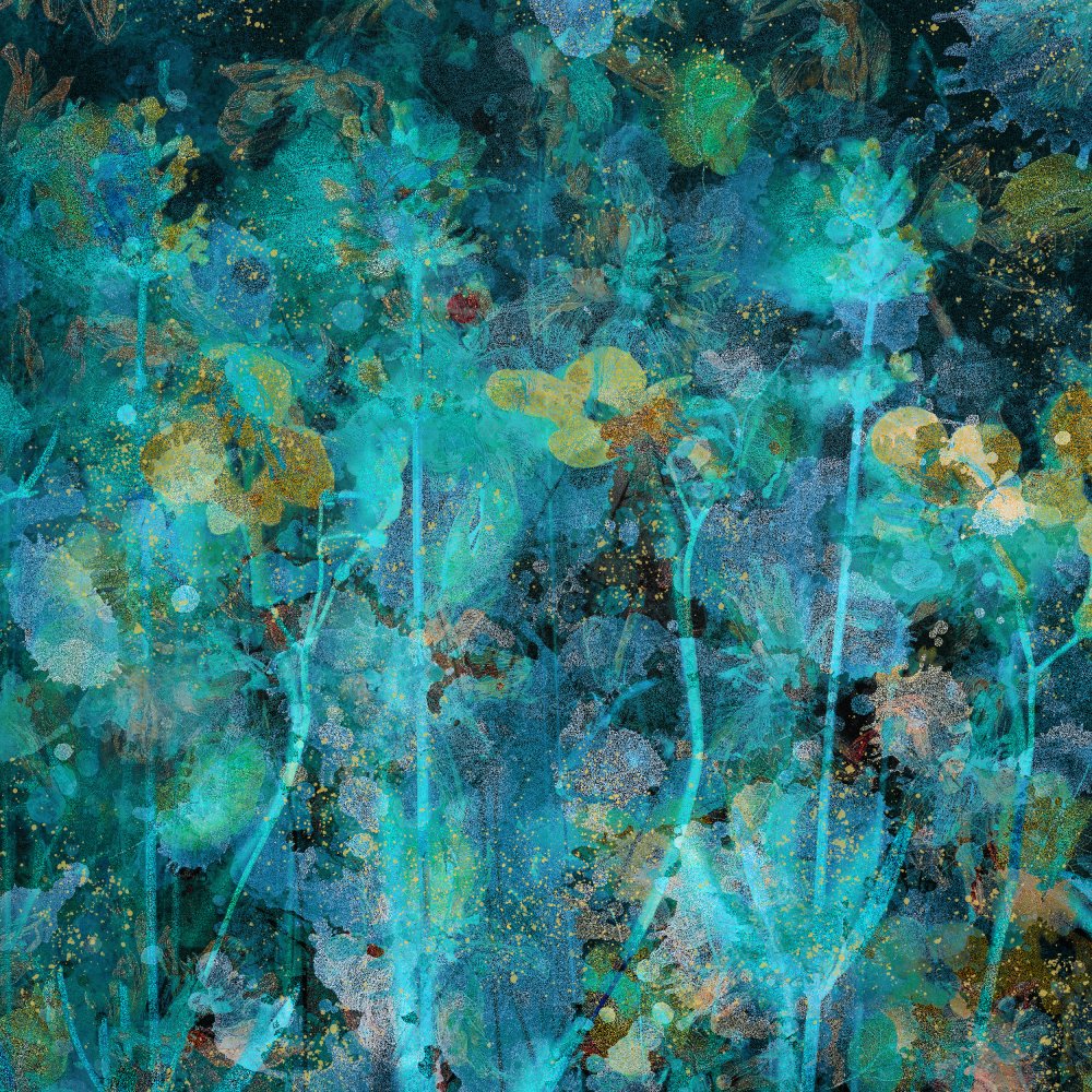 Golden Teal Garden Dream by Saskia Dingemans — canvas wall art