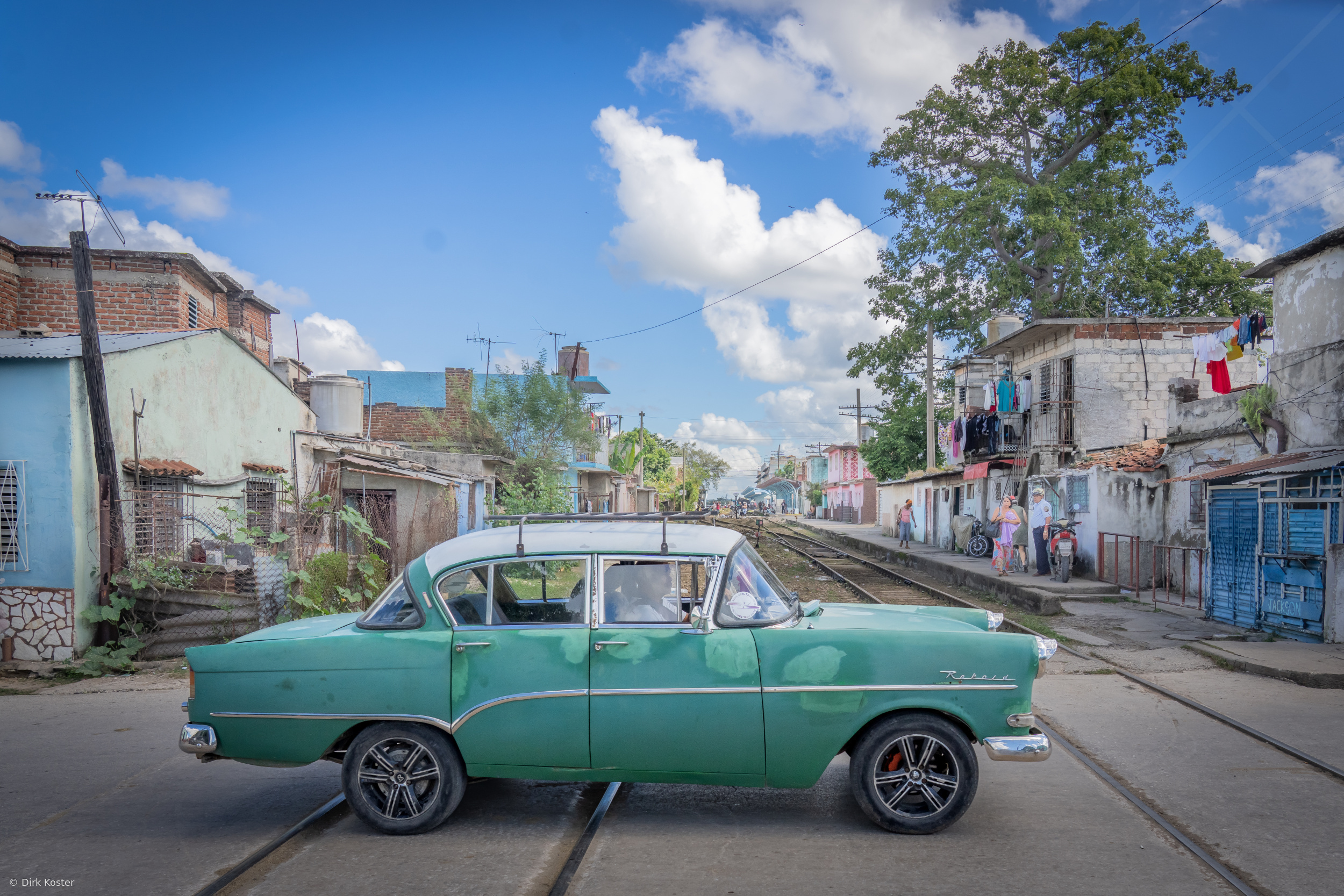 70 year old Chevrolet crossing the railroad