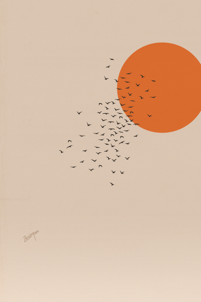 Orange Sun Bird Flight by zarish chaudhry — canvas wall art