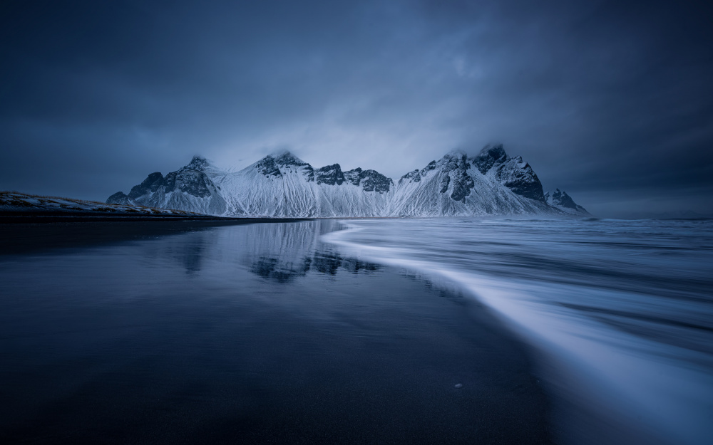 Dark Coastal Winter Mountains by James Zhen Yu — canvas wall art