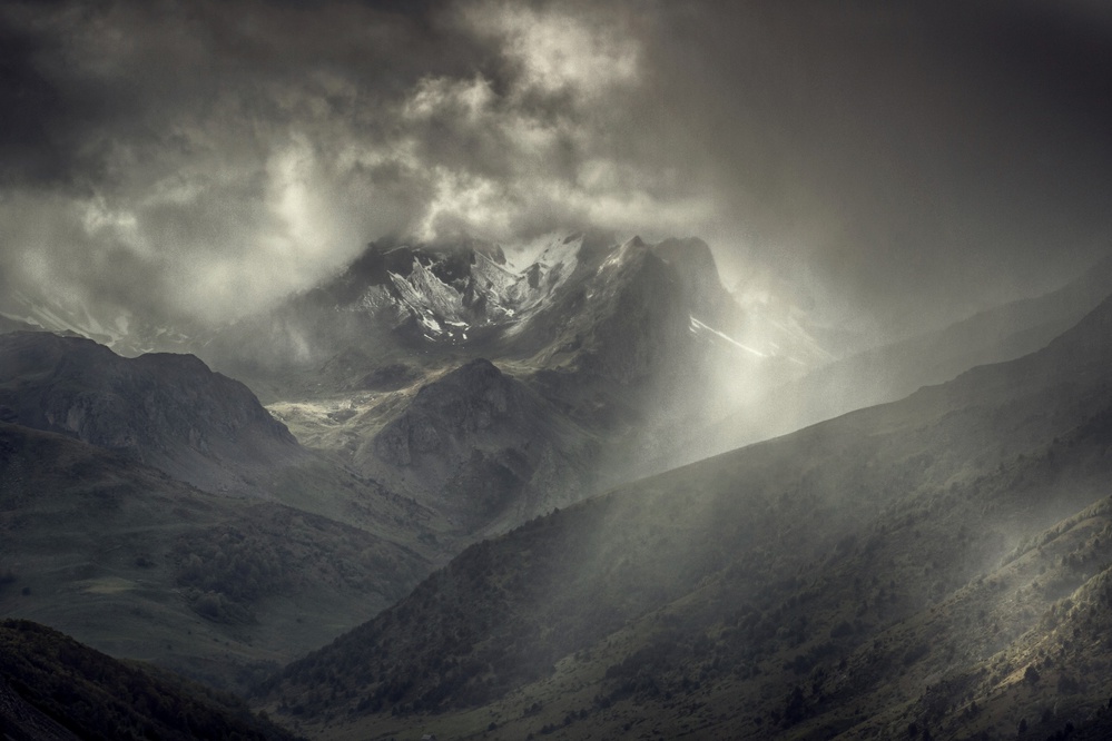 Dramatic Misty Mountain Peaks by TONY GORAN — canvas wall art