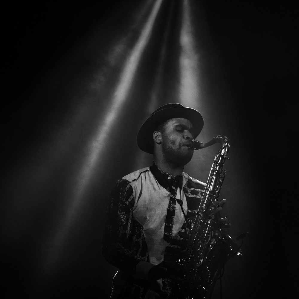 Saxophonist In Spotlight by Rui Correia — canvas wall art