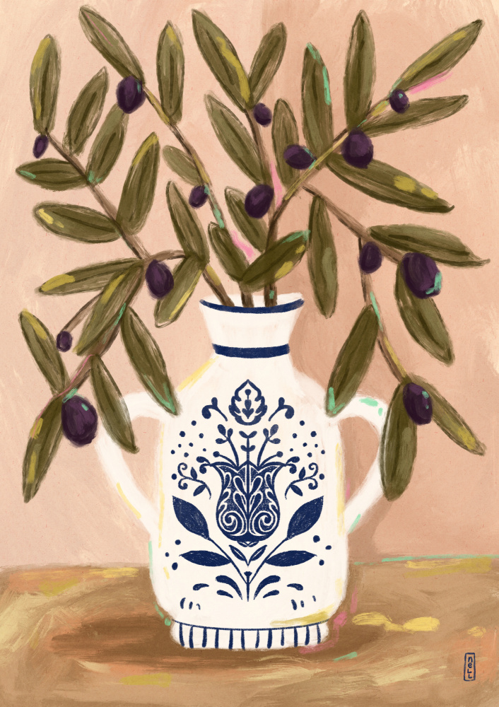 Olive Branches In a Pot Painting by Dirkie Nell — canvas wall art