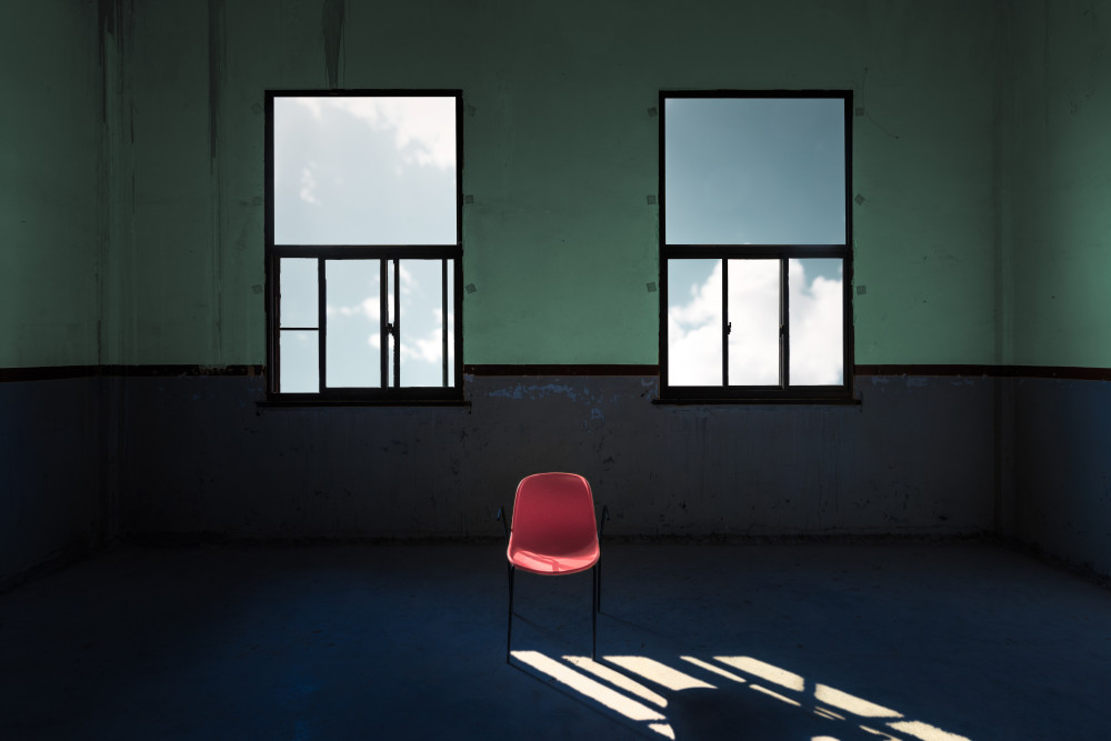 Quiet Room Red Chair by Xiaopeng Guan — canvas wall art