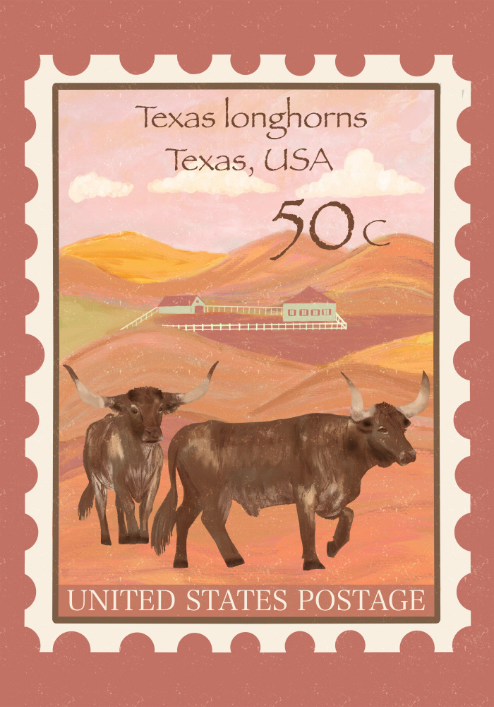 Texas Desert Longhorns by Aliya Putrus — canvas wall art