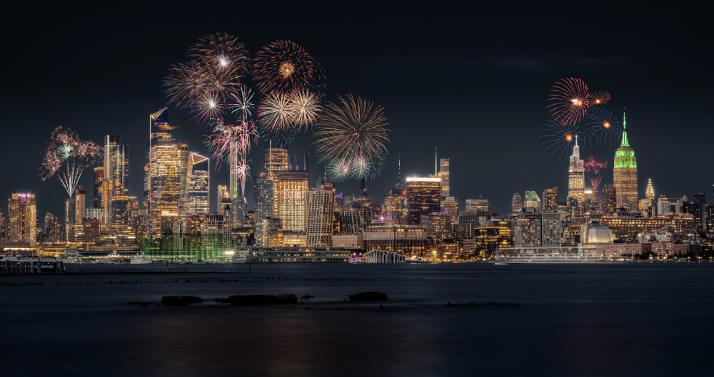 Vibrant City Fireworks Skyline by Wei (David) Dai — canvas wall art