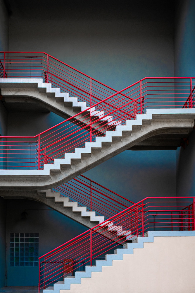 Striking Red Stairs by Giorgio Toniolo — canvas wall art