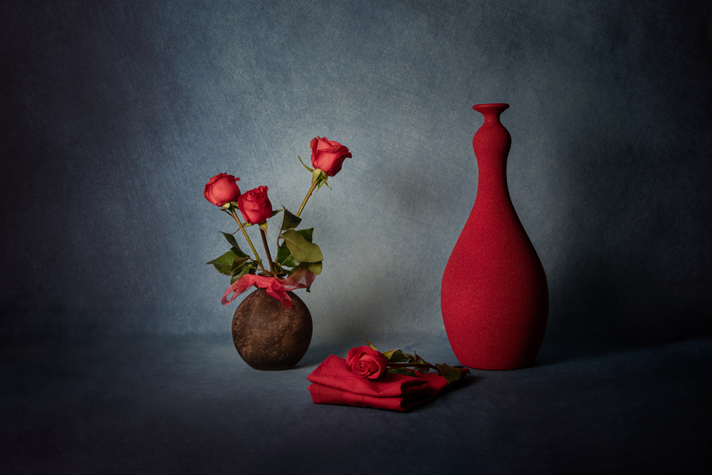Elegant Red Rose Still Life by Leah Xu — canvas wall art
