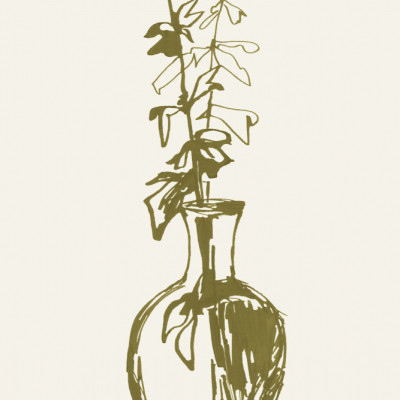 Leaves in a vase ink sketch (olive green)